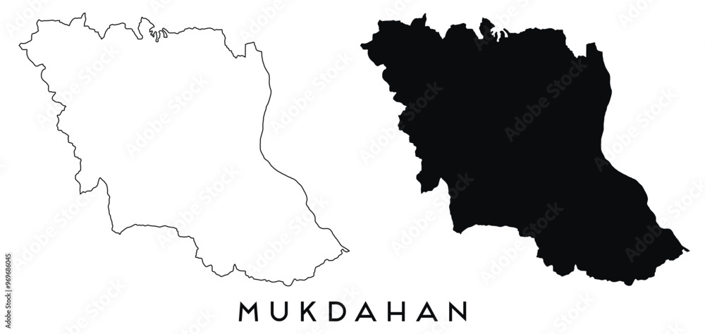 Fototapeta premium Mukdahan map outline and black silhouette vector