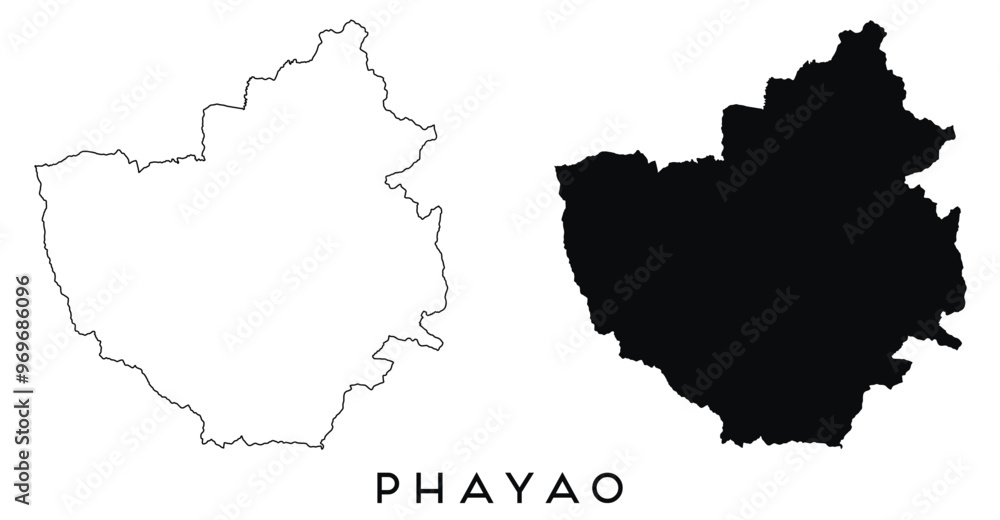 Obraz premium Phayao map outline and black silhouette vector