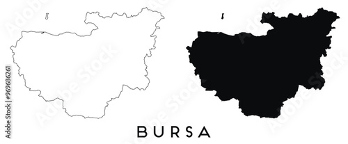Bursa map outline and black silhouette vector
