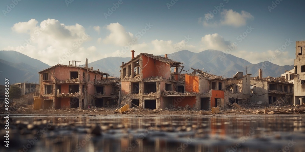 Earthquake destruction destroyed building rescue. Earthquake destruction destroyed building rescue.