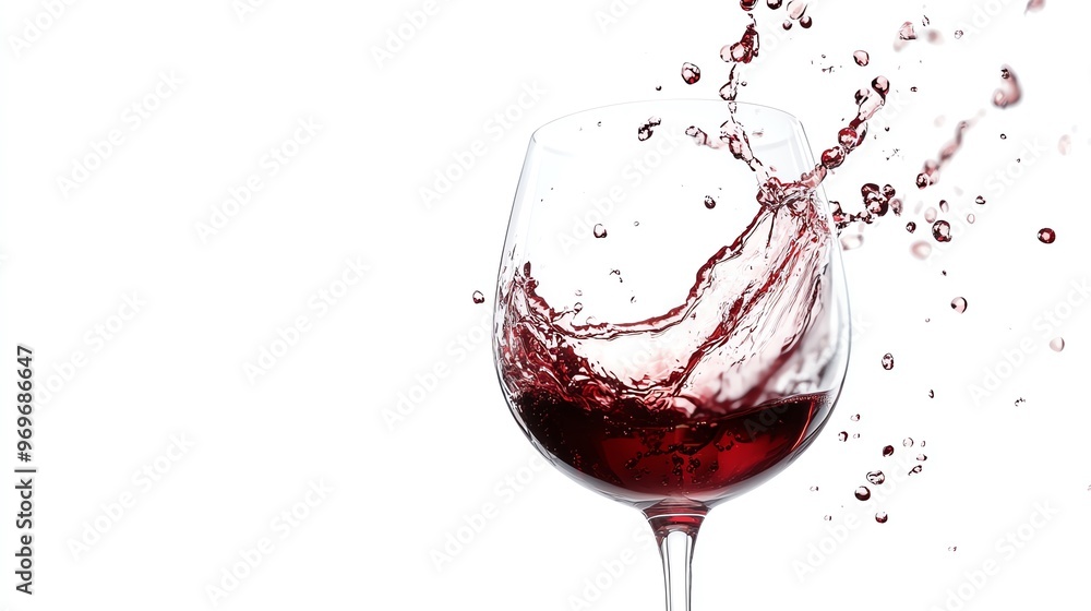 A dynamic splash of red wine in a crystal glass, creating an eye-catching visual perfect for beverage or celebration themes.