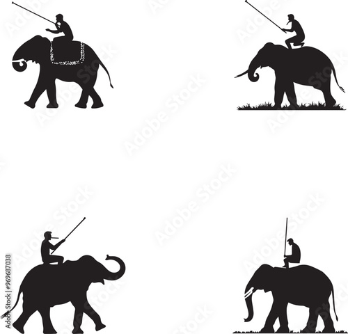 Man on elephant silhouette stick