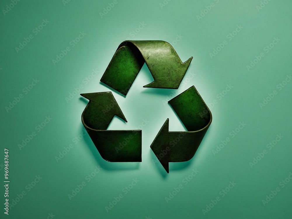 Green recycling symbol on a minimalist green backdrop. Green recycling symbol on a minimalist green backdrop.