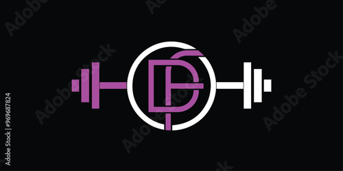 Gym and fitness club logo design template with barbell symbol. DF or FD GYM, fitness logo with barbell.