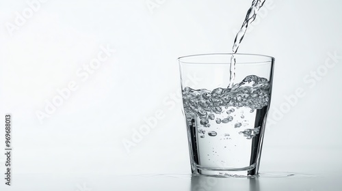 Wallpaper Mural Clear water pouring into a glass, creating bubbles and refreshing liquid ripples on a minimalist background. Torontodigital.ca