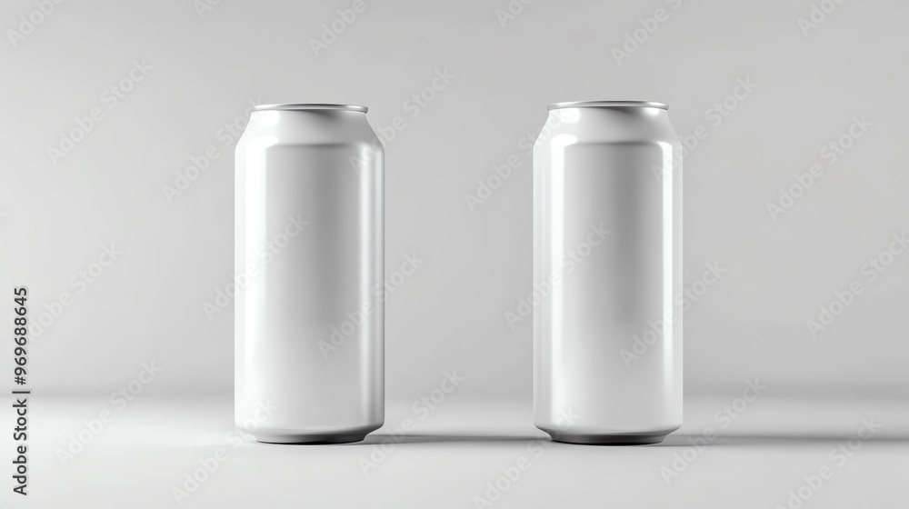 Two blank white cans on a light background, perfect for showcasing labels or designs in product photography. Two blank white cans on a light background, perfect for showcasing labels or designs in product photography.