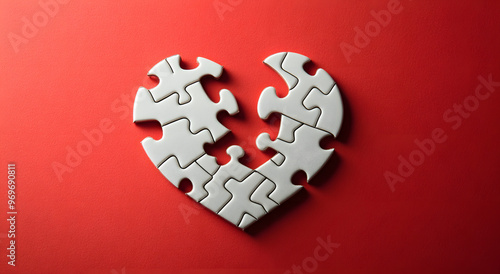 “White Heart-Shaped Puzzle Pieces Coming Together on a Light Background” 