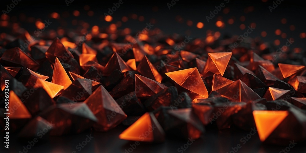 A glowing grid of red and orange triangles over a deep black surface. A glowing grid of red and orange triangles over a deep black surface.