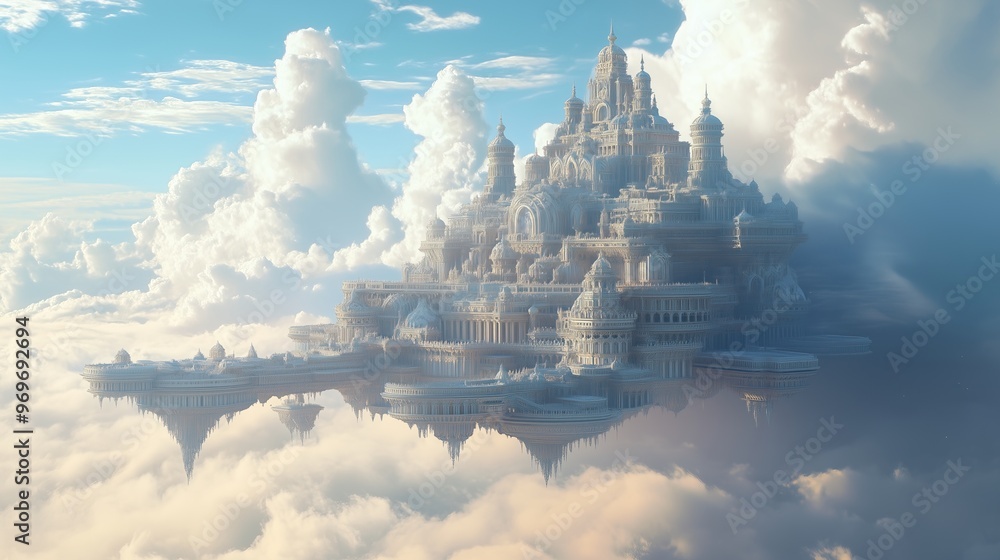 Fototapeta premium Abstract kingdom of heaven. Palace in the sky
