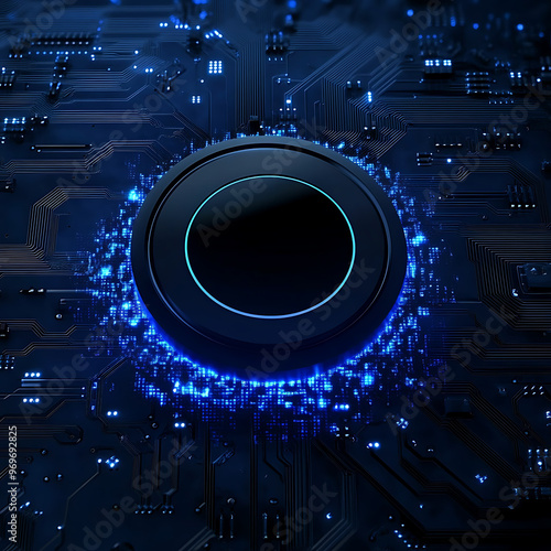 digital button, Circuit Board with Glowing Blue Connection, data flow, digital connectivity, background technology presentations, the internet of things, AI-driven processes, computing, generative ai photo