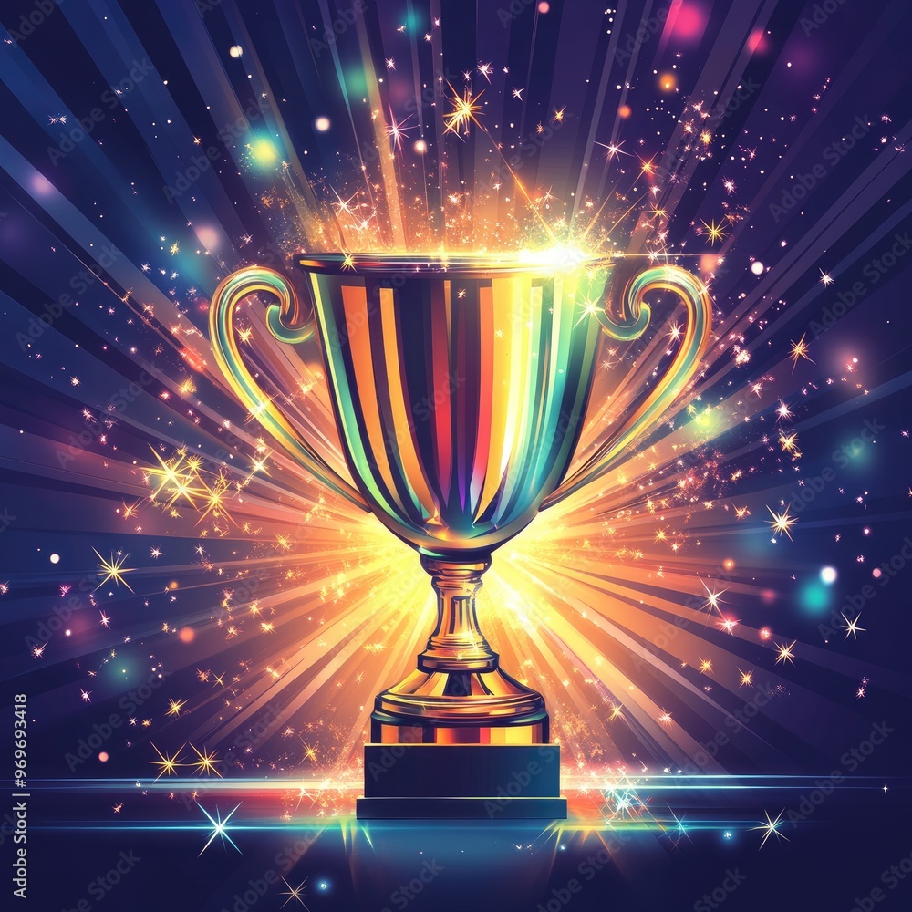 Gold Trophy with Sparkling Lights and Rays. Gold Trophy with Sparkling Lights and Rays.