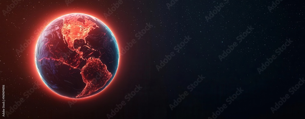 Naklejka premium AI weather prediction system visualized as a holographic globe, forecasting storms and climate patterns