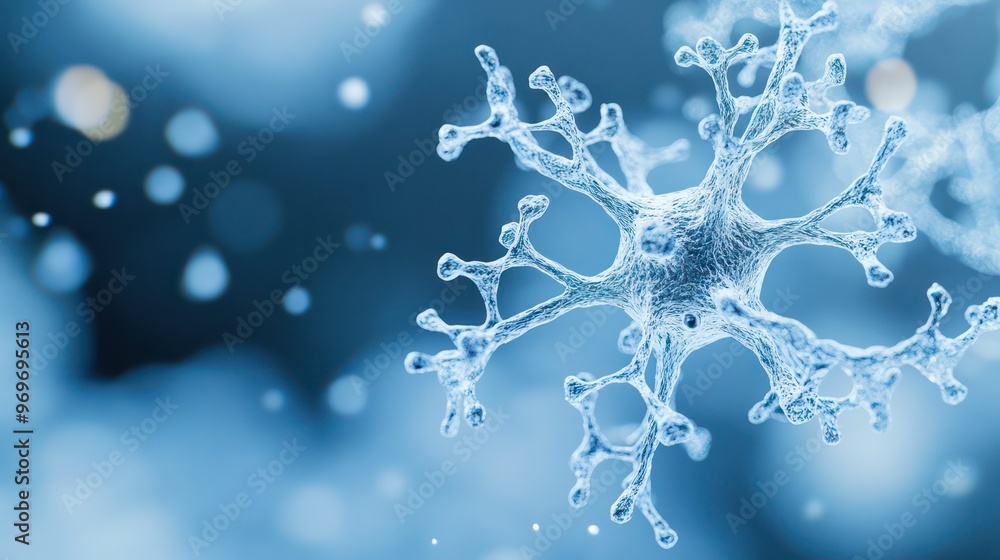 a snowflake making the shape of nerve cell, minimalist, 3D effect, surreal a snowflake making the shape of nerve cell, minimalist, 3D effect, surreal