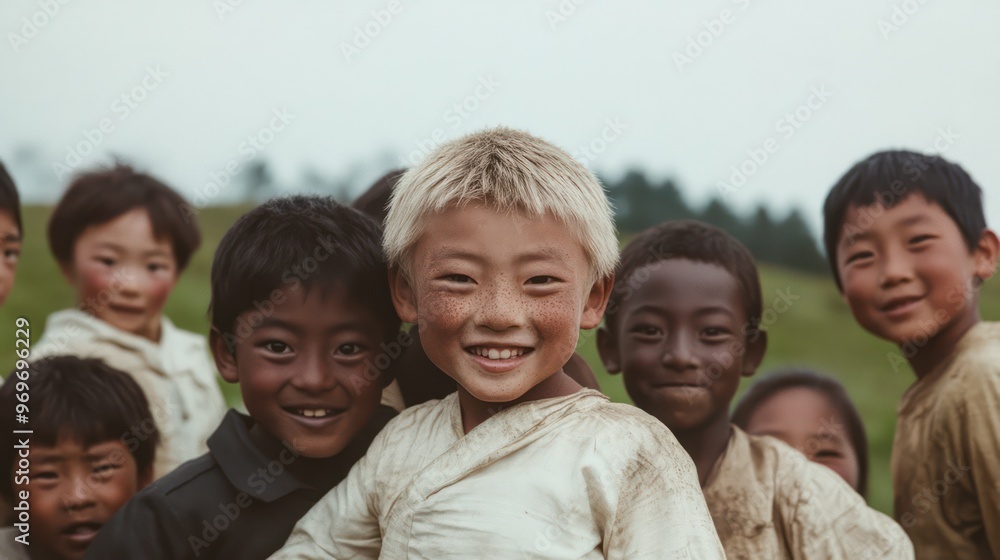 Analog photography Children with various faces smiling at the camera, black, white, Chinese, blonde, red hair, beauty, old and new in Portugal. Analog photography Children with various faces smiling at the camera, black, white, Chinese, blonde, red hair, beauty, old and new in Portugal.