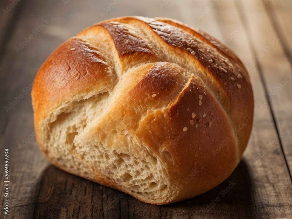 A Single Round Bread Roll with a Crack on Top. A Single Round Bread Roll with a Crack on Top.