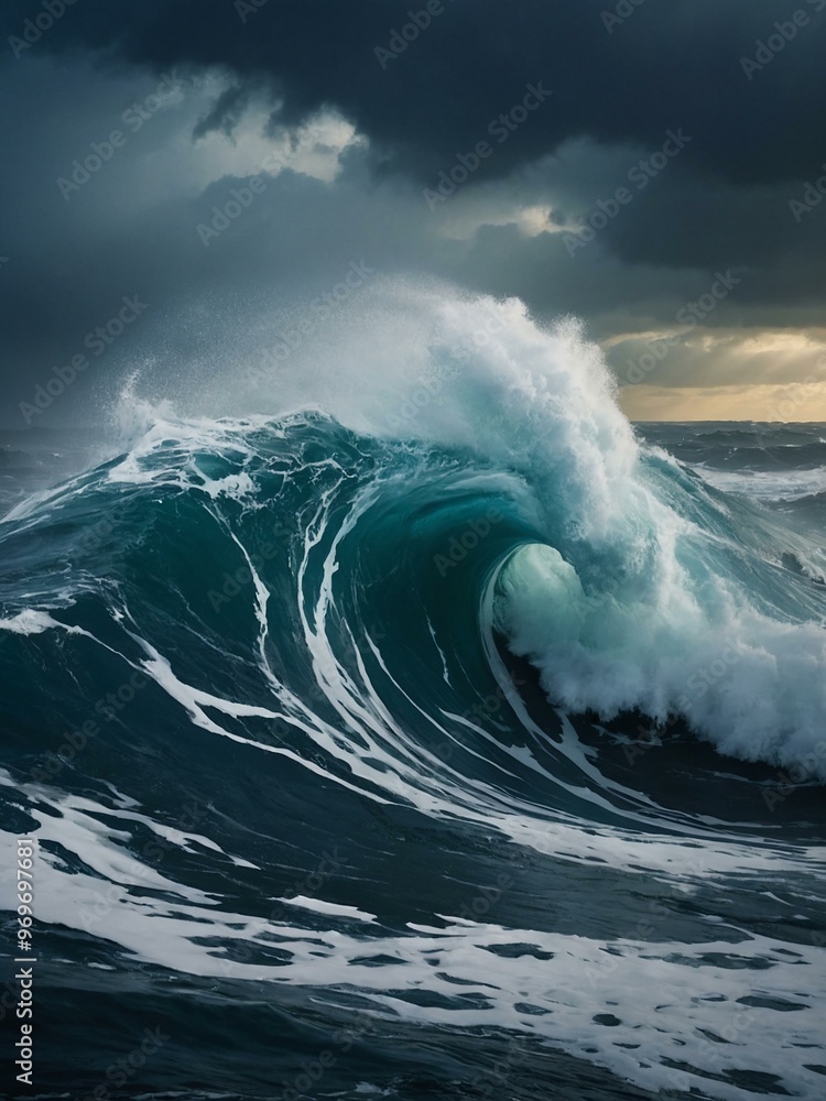 Majestic waves in a digital painting, capturing the tumultuous nature of stormy seas. Majestic waves in a digital painting, capturing the tumultuous nature of stormy seas.