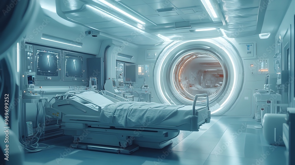 Advanced Medical Imaging Technology in State-of-the-Art Hospital Ward with Complex Diagnostic Equipment Advanced Medical Imaging Technology in State-of-the-Art Hospital Ward with Complex Diagnostic Equipment