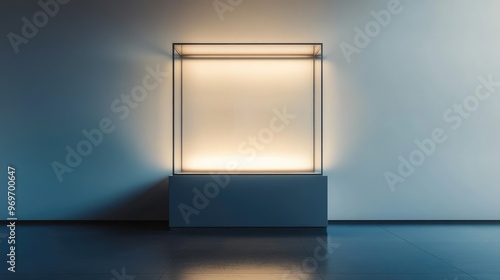Empty Illuminated Glass Display Case.