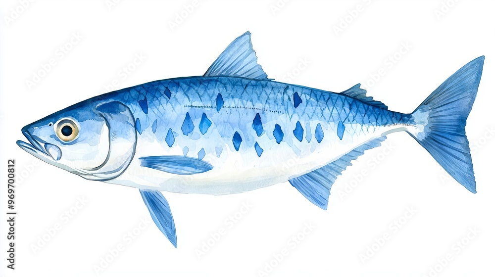 Fototapeta premium A beautifully detailed illustration of a blue fish showcasing vibrant colors and patterns, perfect for aquatic themes.