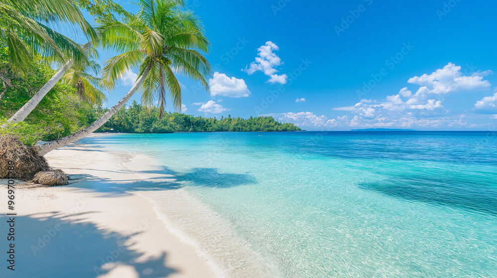 tropical paradise with palm trees white sand tropical paradise with palm trees white sand