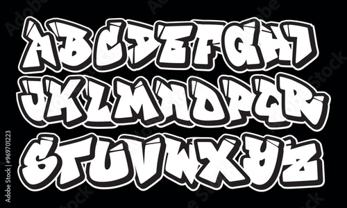 Hand drawn street alphabet in graffiti style. youthful urban atmosphere. vector graffiti alphabet on black background