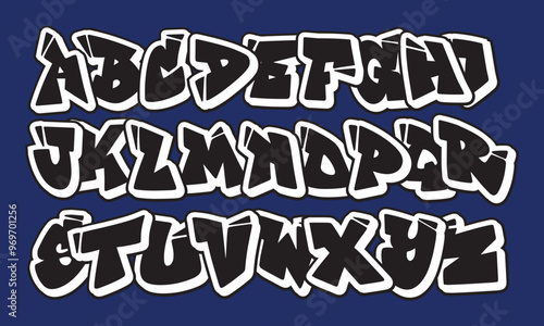 Street alphabet in graffiti style hand drawn. urban atmosphere. vector graffiti alphabet
