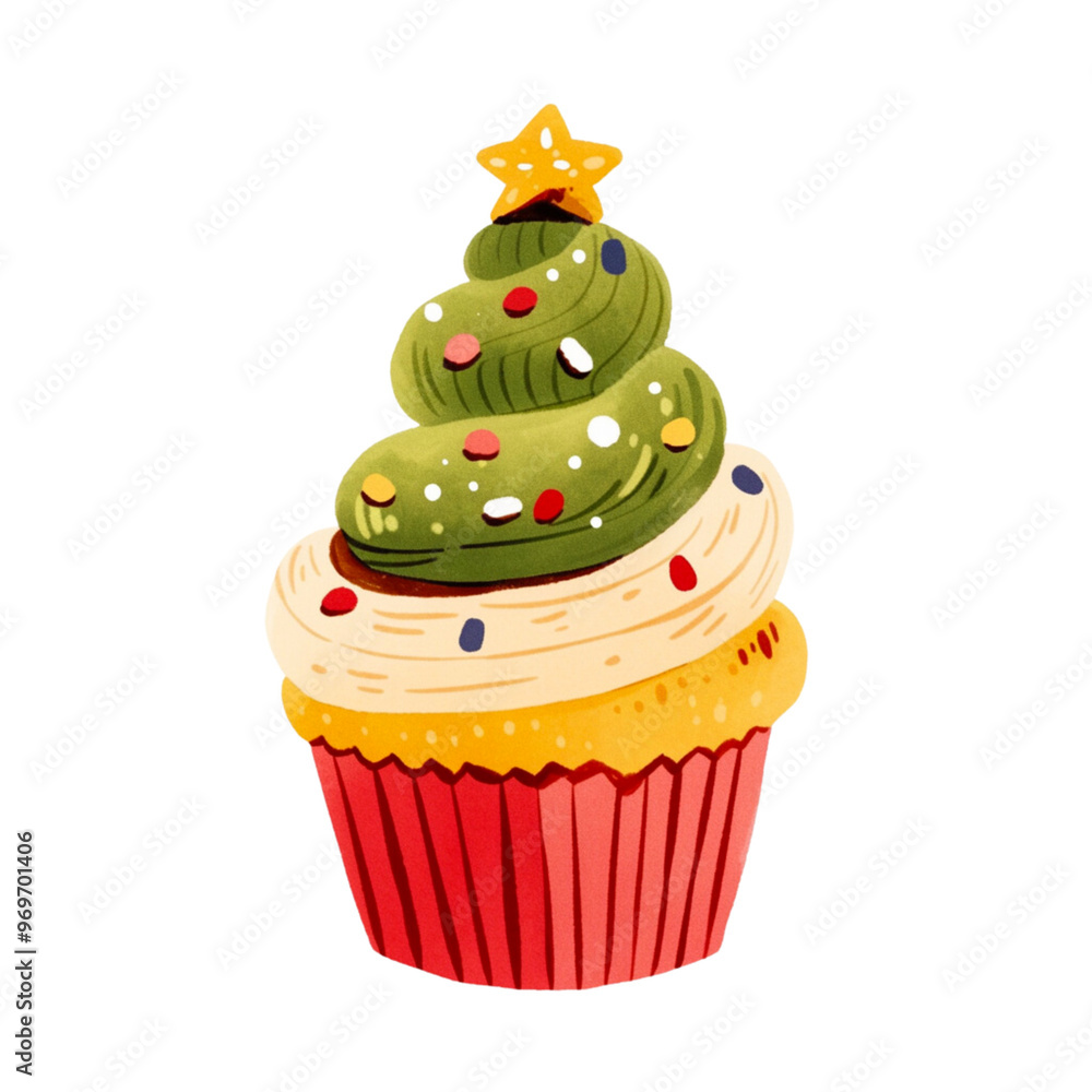 Watercolor Christmas Cupcake, transparent PNG. Watercolor Christmas Cupcake, transparent PNG.