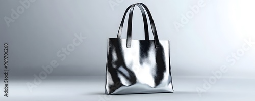 Stylish metallic tote bag with a sleek design, perfect for fashion-forward individuals and everyday use. photo