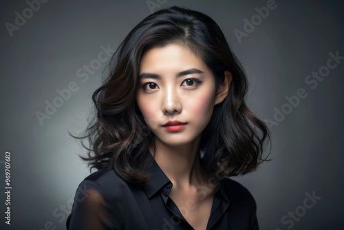 Beautiful portrait of asian young elegant woman with long hair