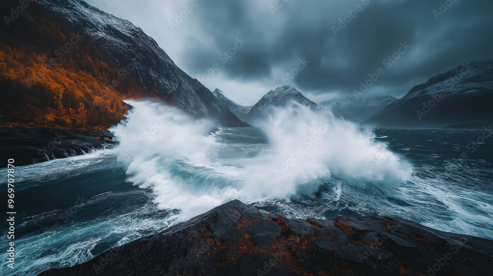 Fototapeta premium Rocky Coastline With Crashing Waves