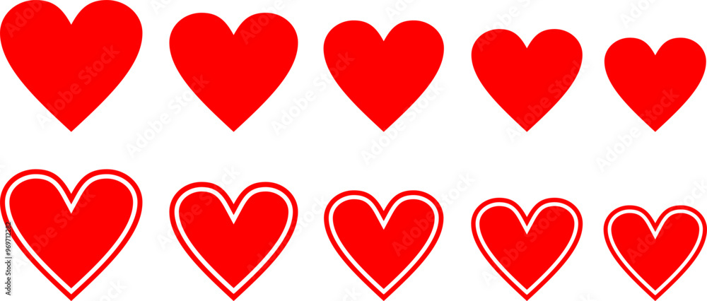 Red hearts shape sticker isolated on transparent. Love symbol emblem vector. Vector illustration Red hearts shape sticker isolated on transparent. Love symbol emblem vector. Vector illustration