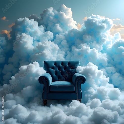 Serene Armchair Amidst a Dreamy Cloud Scene