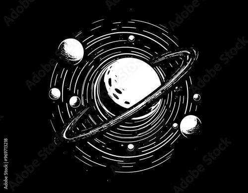 Abstract Vector Design of Aligned Solar System with Simple Circles, Gradients, and Minimalistic Shapes for T-Shirt Design

