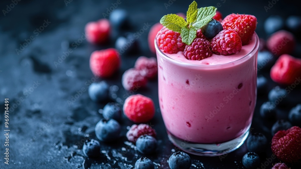 fresh berries and yogurt mixed in a glass, showcasing a tasty and healthy beverage option for a revitalizing treat fresh berries and yogurt mixed in a glass, showcasing a tasty and healthy beverage option for a revitalizing treat