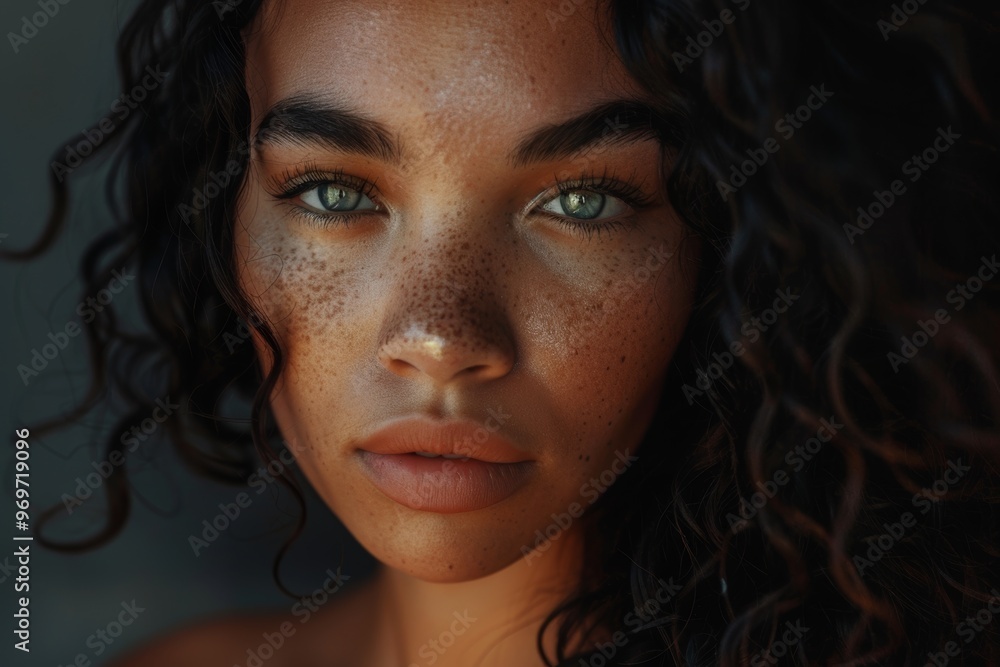 Close-Up Portrait of a Beautiful Woman with Vitiligo and Freckles Showcasing Confidence and Bold Elegance Close-Up Portrait of a Beautiful Woman with Vitiligo and Freckles Showcasing Confidence and Bold Elegance