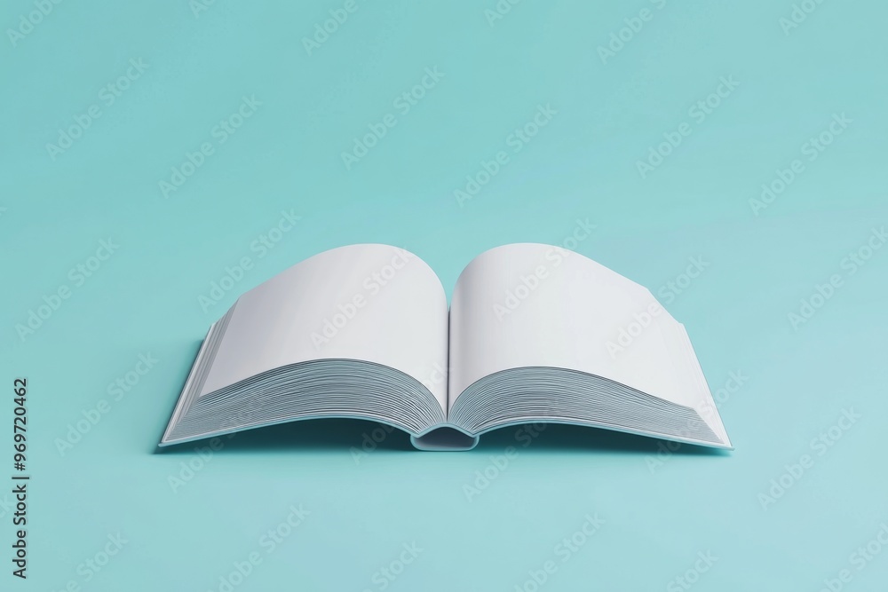 Obraz premium Open book with blank pages on a light blue background for creative design mockups and presentations