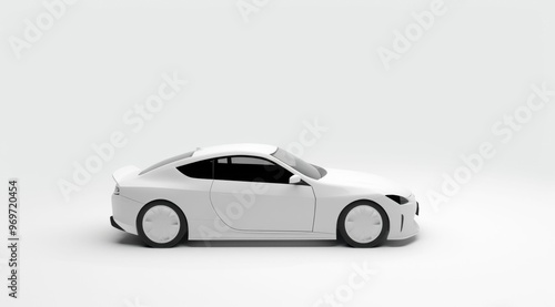 A white car is parked on a white background