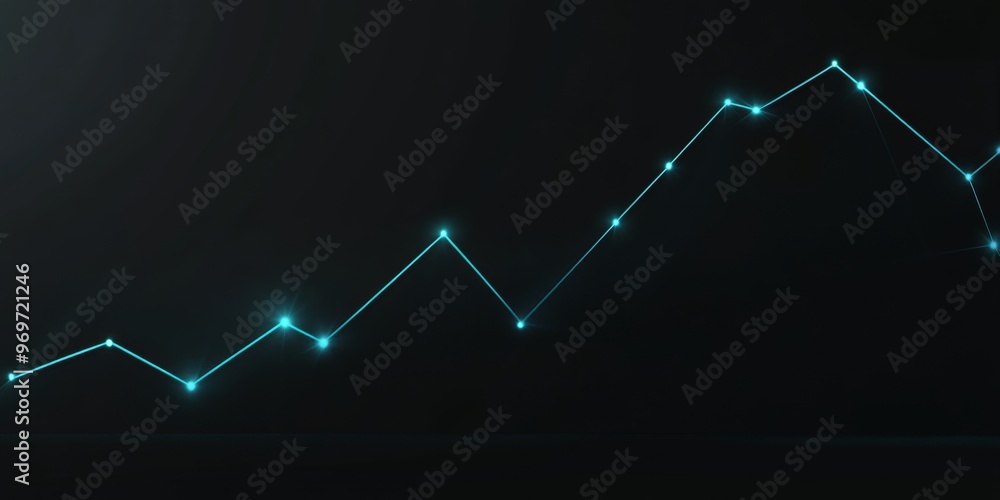Fototapeta premium Simple Line Graph with Upward Trend on Dark Grey Background, Featuring Light Blue Glowing Lines. Highlights Growth and Positive Trends.