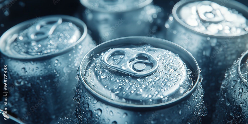 Cooled beverage cans resting in ice during a summer gathering Cooled beverage cans resting in ice during a summer gathering