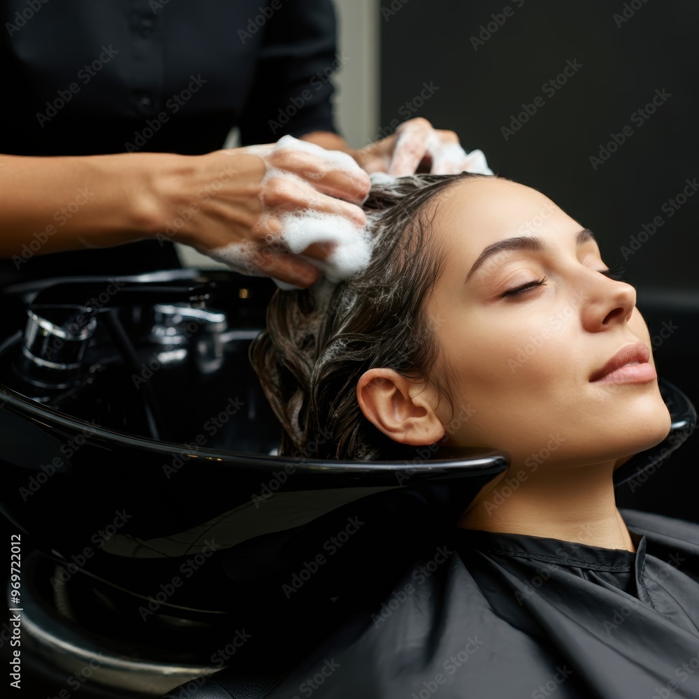 Fototapeta premium Hairdresser washing woman's hair in hairdresser salon