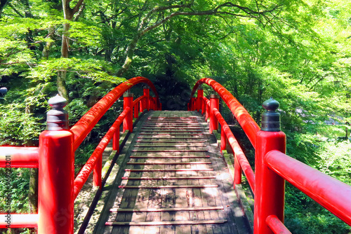 伊香保温泉湯元、河鹿橋、温泉街、赤い橋、日本 群馬県渋川市