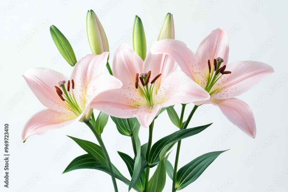 Elegant Lilies Blooming on a White Background Elegant Lilies Blooming on a White Background
