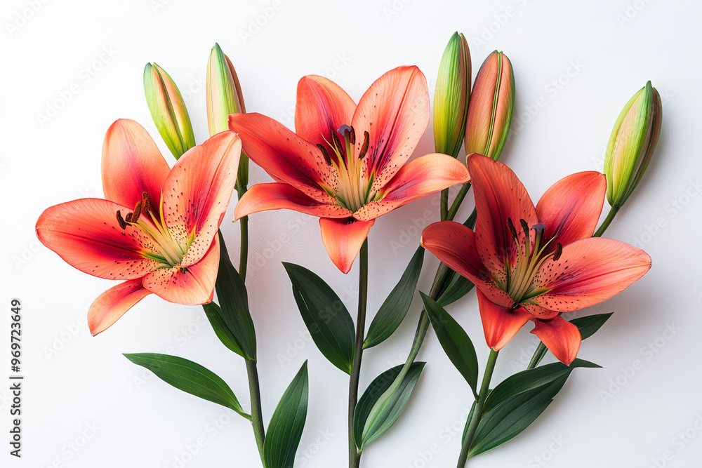 Fresh and Vibrant Lilies on a Simple White Backdrop Fresh and Vibrant Lilies on a Simple White Backdrop