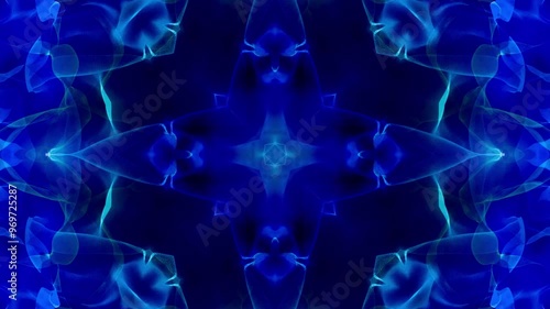 Abstract blue futuristic looped endless footage with waves, light, glow and kaleidoscopic motion. Animated dark blue backdrop. Seamless loop. Vj loops. 4K