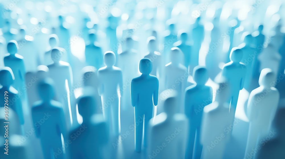 Obraz premium Blue Silhouettes of People in a Crowd