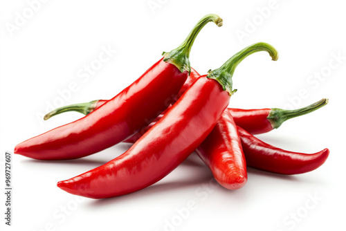 Fresh and Spicy Red Hot Chili Peppers Displayed on White