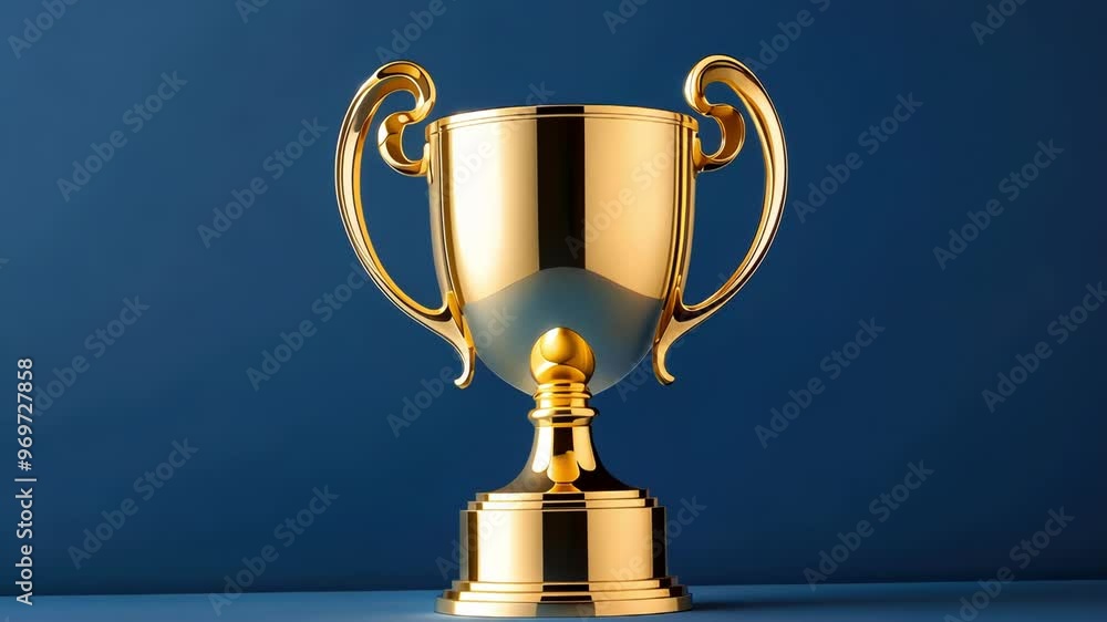 A gleaming gold trophy symbolizes achievement and success, set against a vibrant blue background, emphasizing honor and recognition A gleaming gold trophy symbolizes achievement and success, set against a vibrant blue background, emphasizing honor and recognition