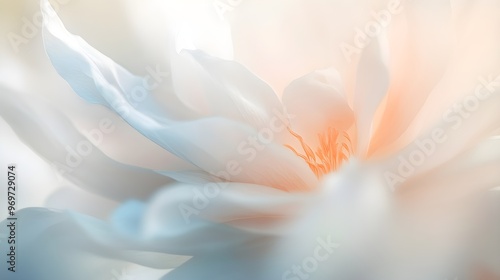 A close-up of a flower with a gaussian blur effect, showcasing the delicate petals against a soft, light-colored background, inviting a sense of calm