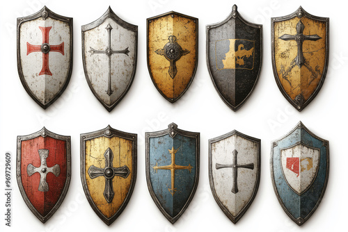 Historic Medieval Shields Isolated for Clear View