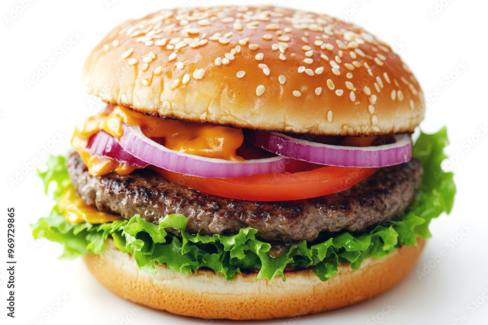 Delicious Juicy Burger Isolated on a White Background Delicious Juicy Burger Isolated on a White Background